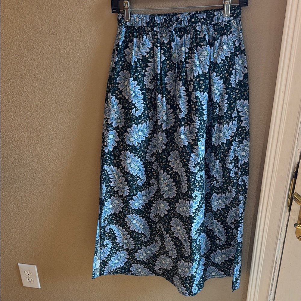 J. Crew Black and Blue Floral A-Line Skirt